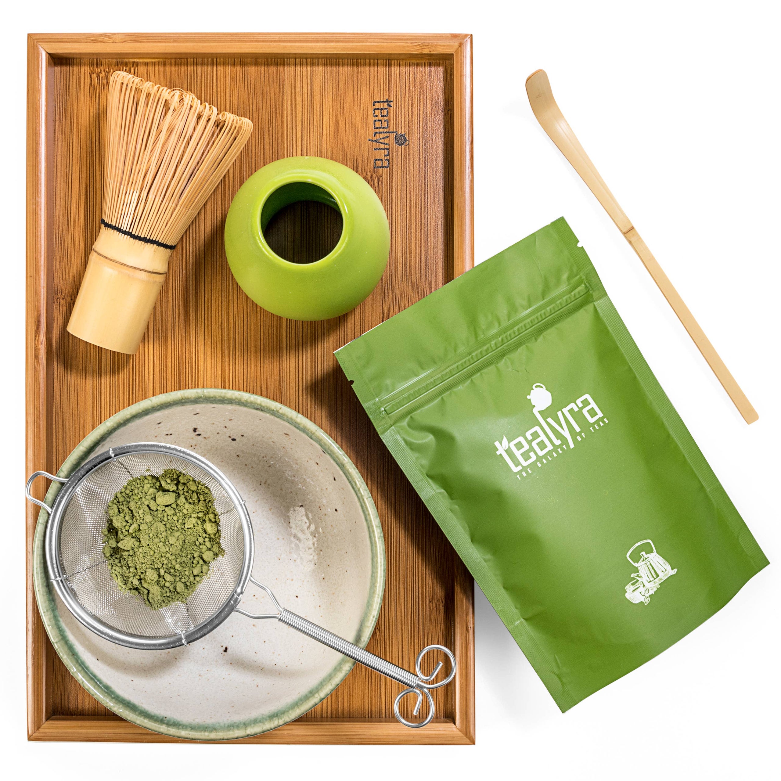 Tealyra - Matcha - Start Up Kit - Matcha Green Tea Gift Set - Japanese Made  Bowl - Bamboo Whisk and Scoop - Gift Box (Green)
